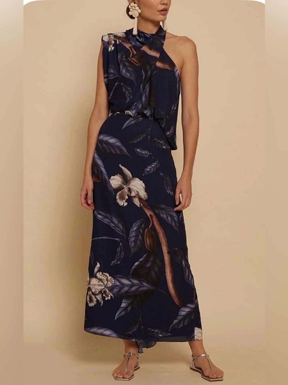 Johanna Ortiz Balm of Hope Navy Blue and Brown Ankle Dress Women's 4